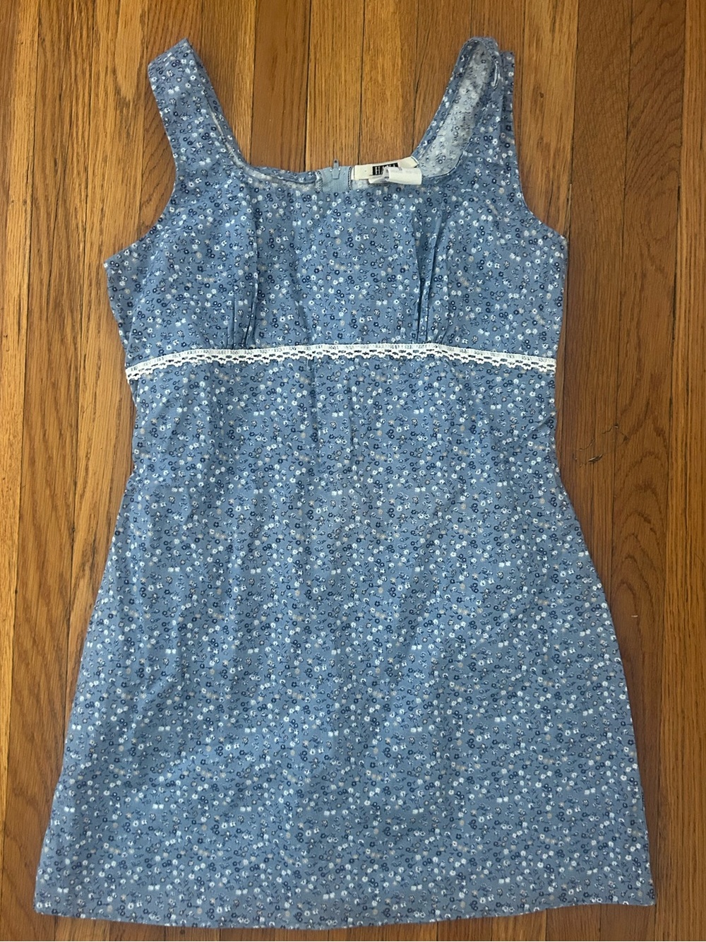 Vintage Blue Floral 100% Cotton Mini Dress